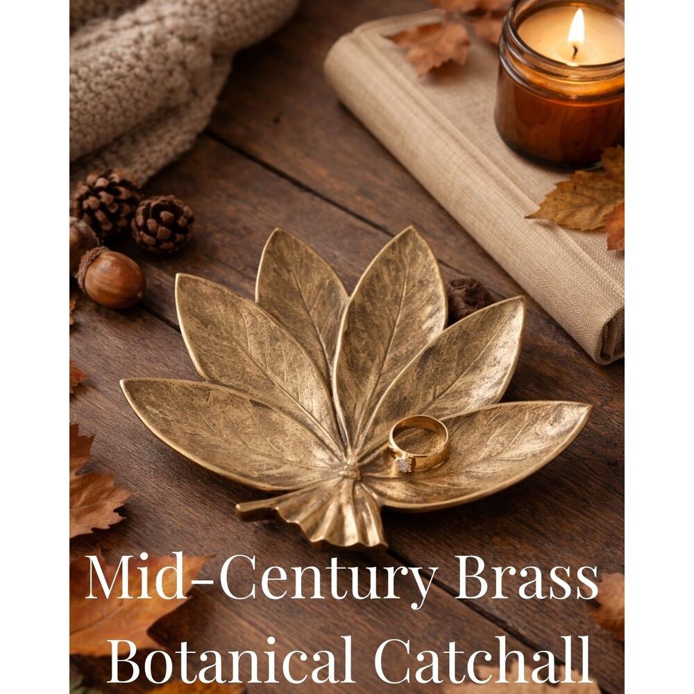 Vintage Solid Brass Maple Leaf Trinket Dish | 1950s Mid-Century Catchall